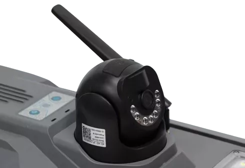 Close-up of Starship III solar street light integrated 4G CCTV camera, featuring a 4.0MP (1440P) HD lens, 350&deg; horizontal rotation, and enhanced signal antenna for real-time remote security monitoring.