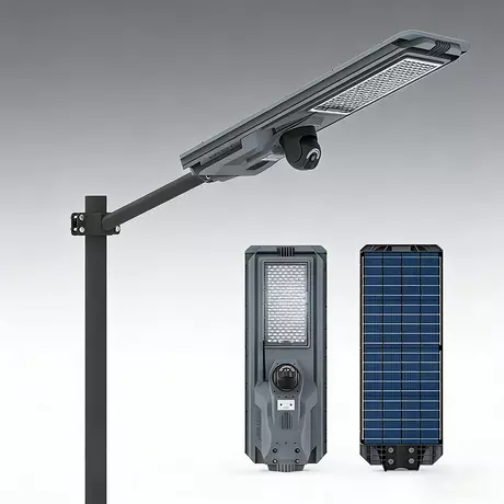 4G CCTV 카메라가 장착된 견고한 1200W급 통합 태양광 가로등, MJ-SSTH1200C 프리미엄 모델, 360&deg; 회전, MPPT 고속 충전 및 상업용 주변 보안을 위한 고급 모션 경고 기능 - E-ABLE POWER