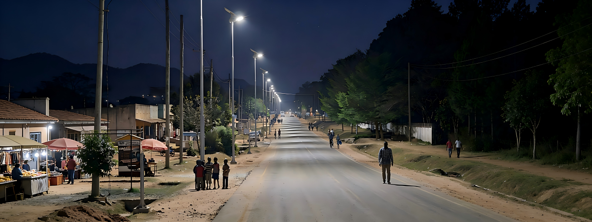 Sailing Series All-In-Two Solar Power Street Light with adjustable solar panel and anti-corrosion aluminum shell installed along a scenic coastal highway.