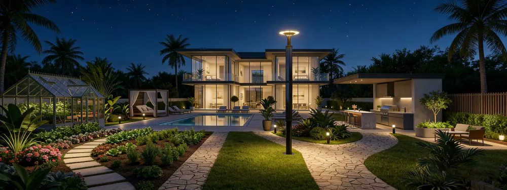 Decorative solar post top light 3.5m height installing in a city park pathway.