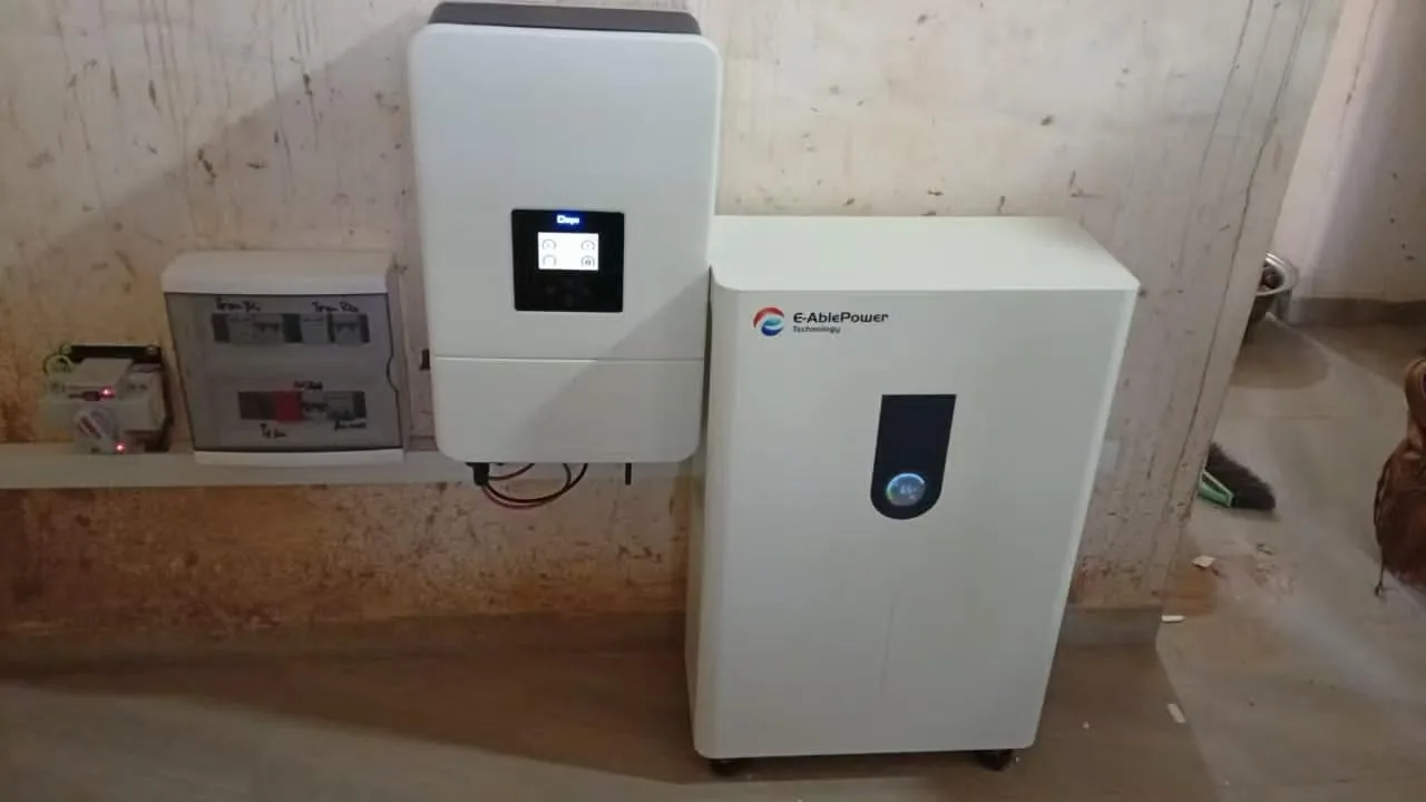 E-Able Power 15.36kWh home battery system installed indoors with wall-mount inverters